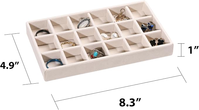 Frebeauty Jewelry Organizer Tray, Stackable Velvet Jewelry Trays, Drawer - Image 2