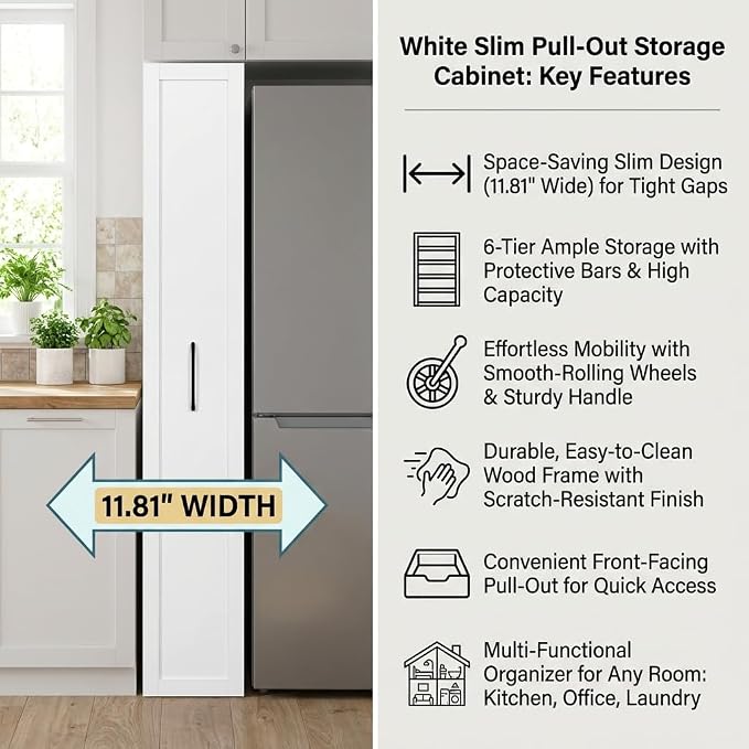 Slim Rolling Storage Cart, 6-Tier Pull-Out Spice Rack - Image 6