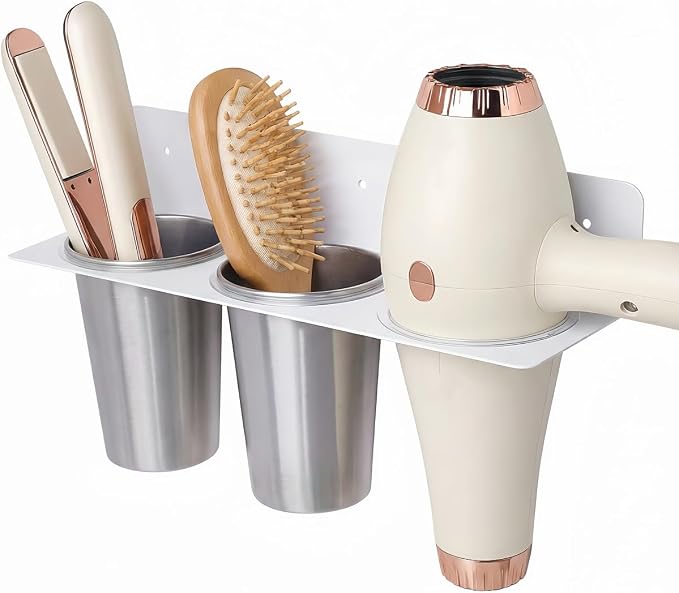 Hair Tool Organizer, Hair Dryer Holder wtih 2 Cups, Hot Tool Organizer Wall by PTALSEAW-PortableDryerHolder