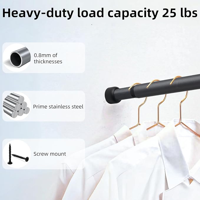 Closet Rod for Hanging Clothes, 24-33 Inch Adjustable Shower Curtain Rod Heavy - Image 3