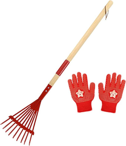 Kids Leaf Rake | with Gloves 27 Inch Detachable Wooden Handle, Kids Garden Rake by Unknown