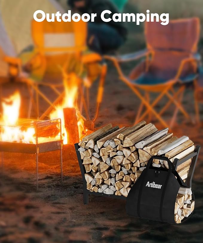 28 Inch Firewood Rack with 900D Canvas Log Carrier Bag, Outdoor Indoor Log - Image 8