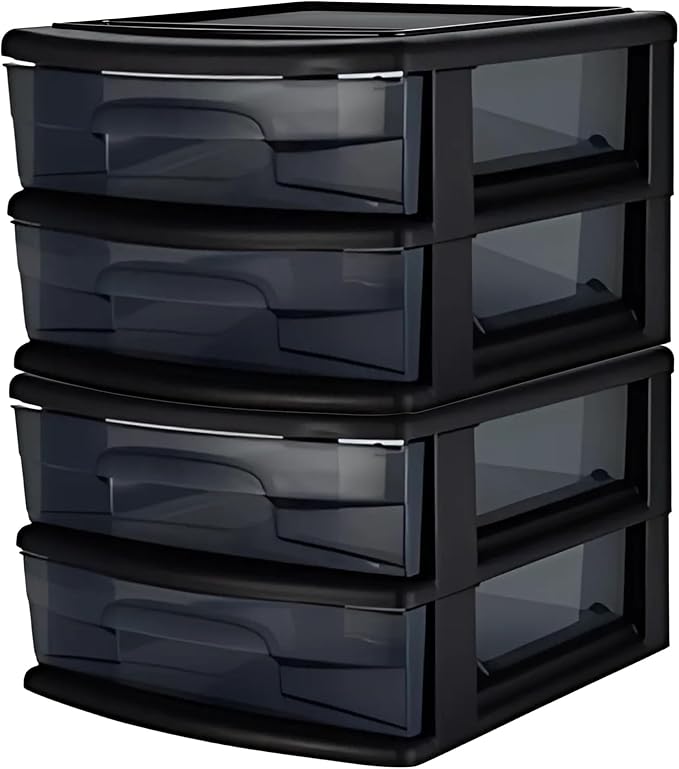 HOMZ 2-Pack 2-Drawer Storage Cart, Plastic Drawers w/Smoke Tint, 14.25" Wide by Homz