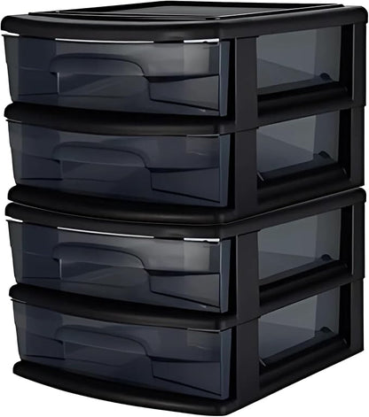 HOMZ 2-Pack 2-Drawer Storage Cart, Plastic Drawers w/Smoke Tint, 14.25" Wide by Homz