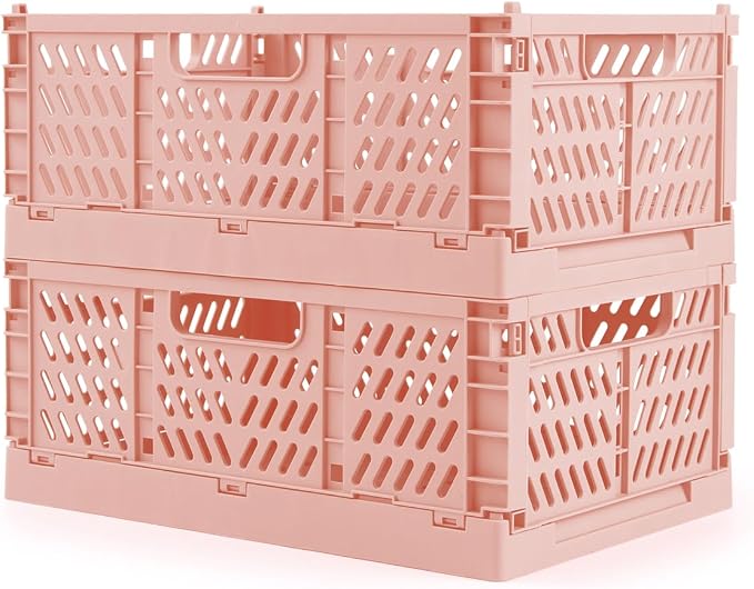 Domiella 2-Pack Crates for Storage, Storage Crates Plastic Stackable, Foldable by Domiella