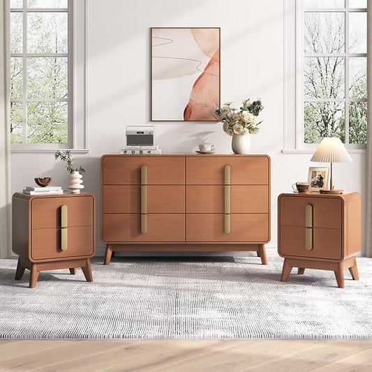 Mid Century Modern Bedroom Set, 6 Drawer Dresser and Nightstand Sets by Joinice