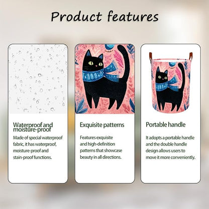 Laundry Baskets 15.7x19.7 Inch Large Black Cat Bird Floral Scarf Design - Image 2
