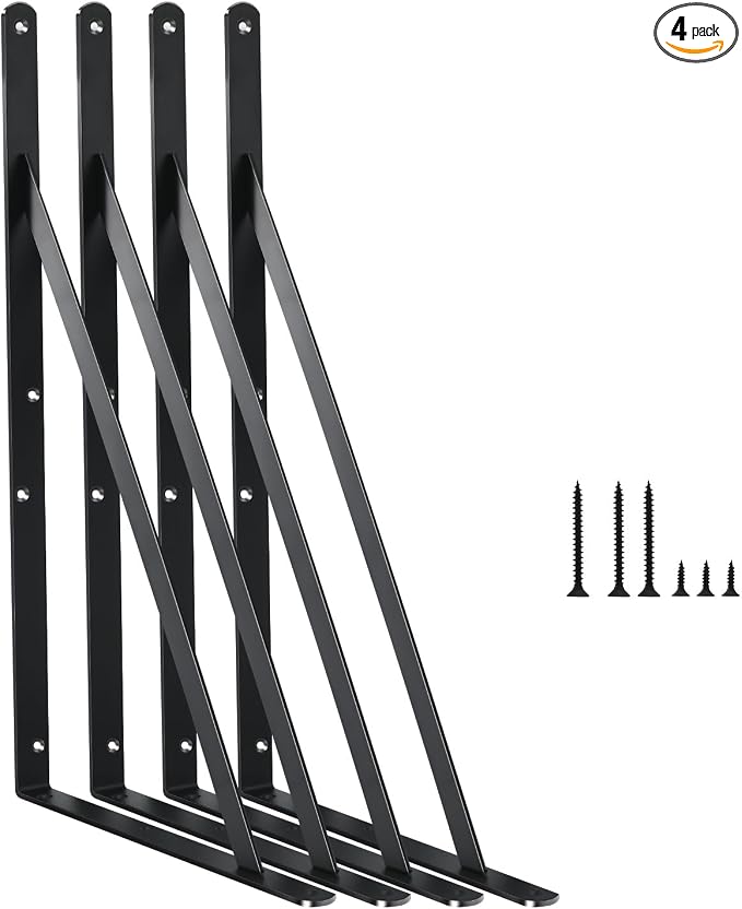 4 Pack L16 x H 10" Black Heavy Duty Shelf Brackets by MHMYDZ