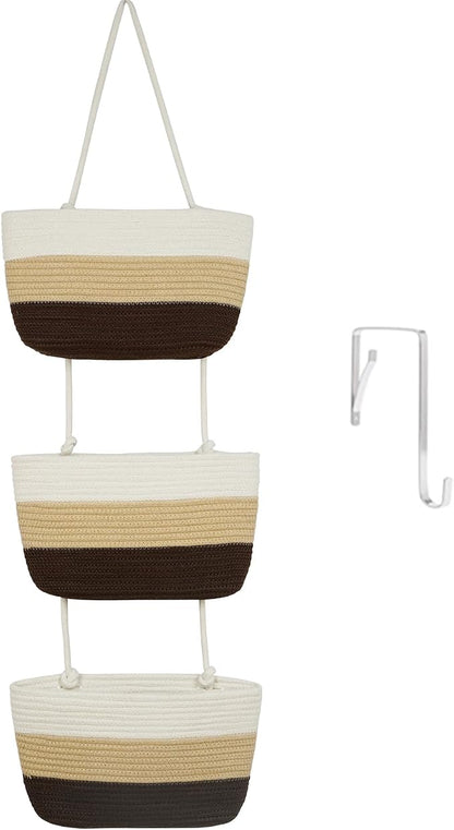 TeoKJ Over the Door Hanging Basket, 3-Tier Woven Cotton Wall-Mounted Storage by TeoKJ