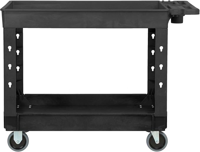 Global Industrial Industrial Service & Utility Cart, Plastic 2 Tray Black Shelf - Image 2