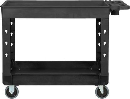 Global Industrial Industrial Service & Utility Cart, Plastic 2 Tray Black Shelf - Image 2