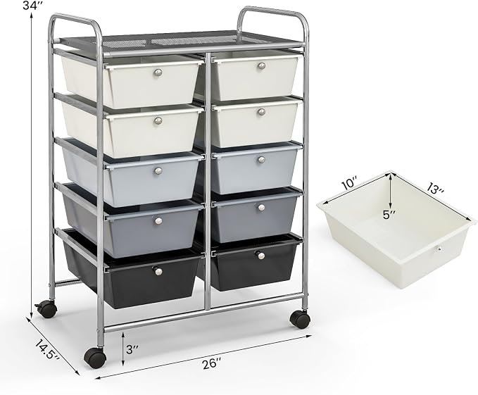 Giantex 10 Drawers Rolling Cart, Classroom Organizers, Storage Cart - Image 3