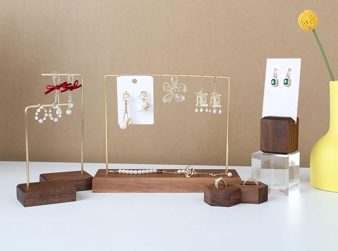 GemeShou Walnut Earring holder for selling, Brass earring stands and displays - Image 8