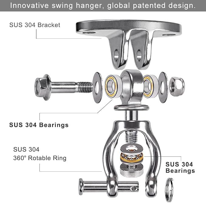 SELEWARE Hammock Chair Hanging Kit, Bearing Swing Hooks w/Spring & Chain | - Image 3