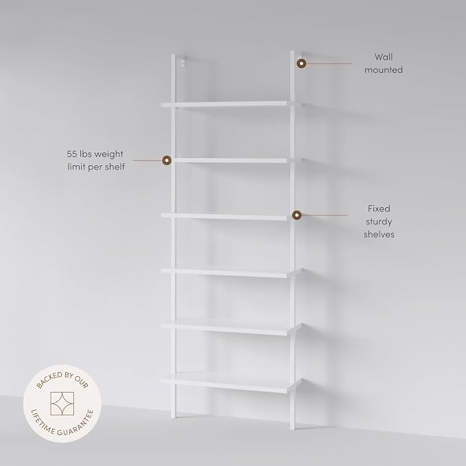 Nathan James Theo 6-Shelf Tall Modern Bookshelf, Wall Mount Ladder Shelf - Image 4