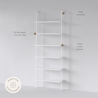 Nathan James Theo 6-Shelf Tall Modern Bookshelf, Wall Mount Ladder Shelf - Image 4