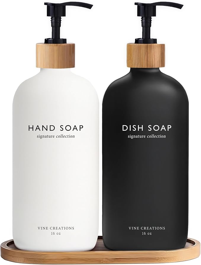 Vine Creations Glass Soap Dispenser Set, Hand Soap and Dish Soap Dispenser Set by VineCreations
