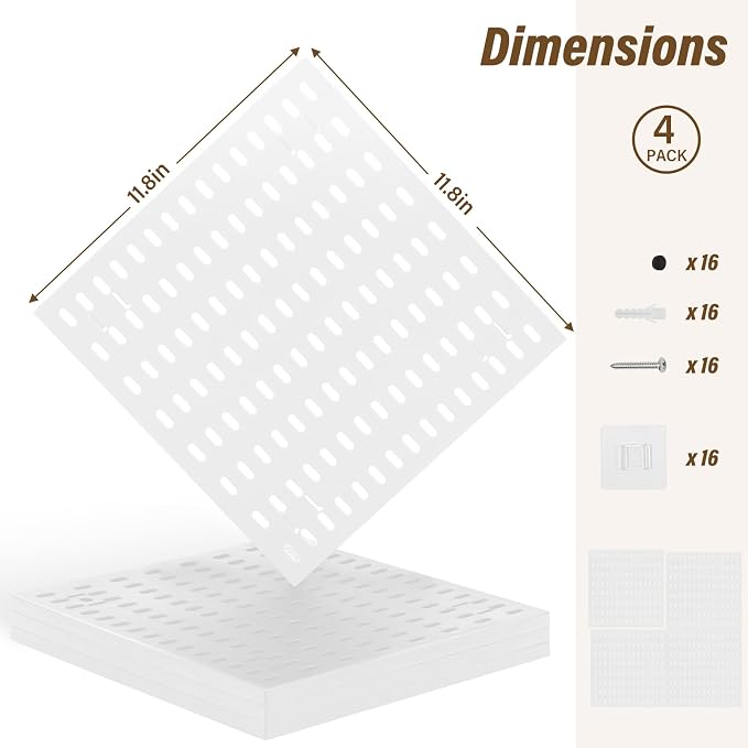 AKTOP Peg Board Wall Organizer 4-Pack – 12"x12" Plastic Pegboard Panels - Image 3