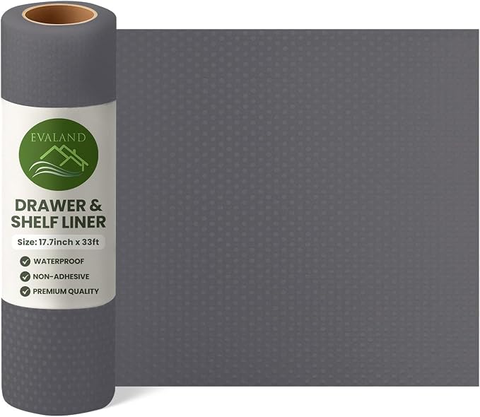 EVALAND Shelf Liners for Kitchen Cabinets Non-Adhesive 17.7" x 33 FT Grey - Image 9