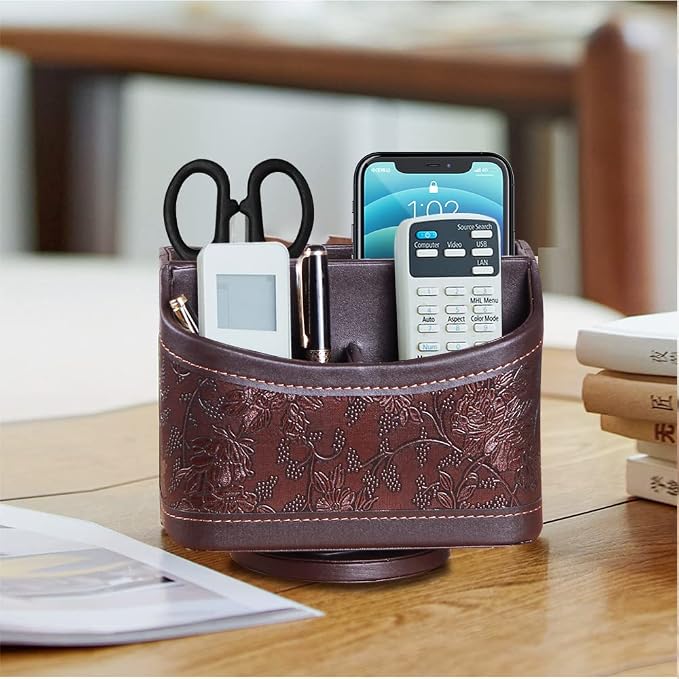 360° Rotating Remote Control Holder, PU Leather TV Remote Caddy Organizer - Image 6