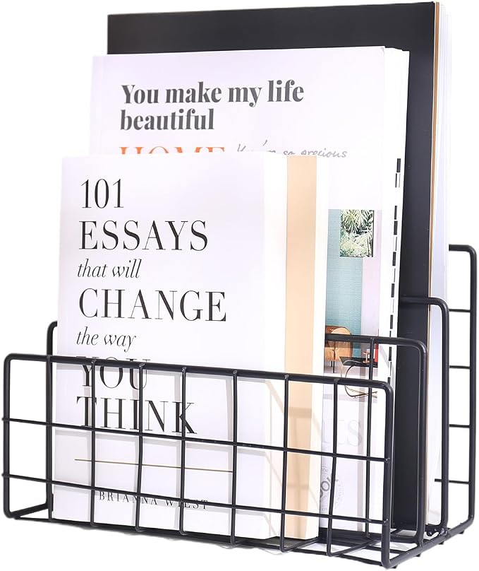File Folder Organizer for Desktop, 3 Section Metal Vertical magazine Stand - Image 7