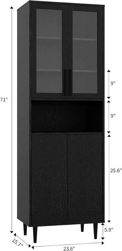 TUSY 70.9“ H Bookcase with Doors, 6-Tier Bookshelf with Open Shelf, Display - Image 2