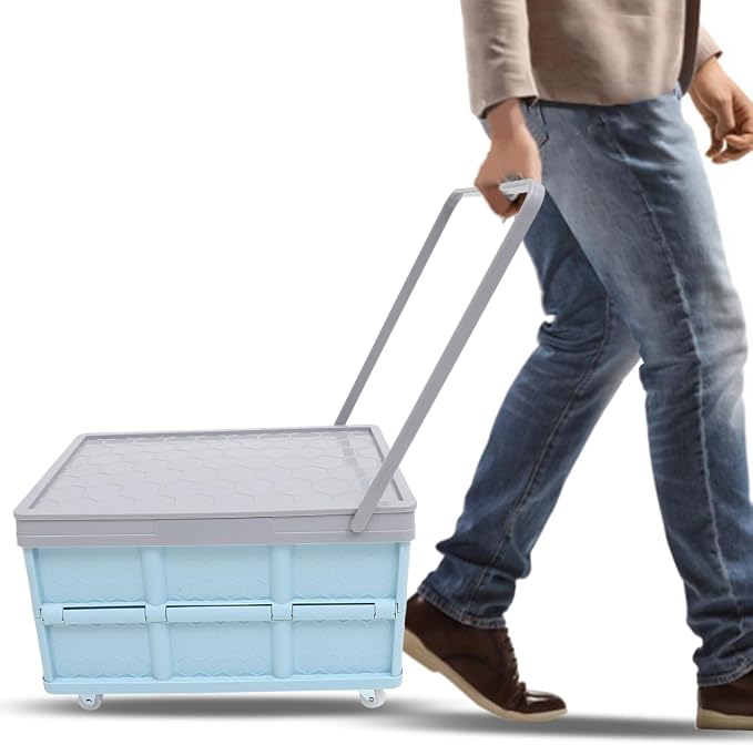 Collapsible Storage Bins with Lids, Folding Plastic Stackable Utility Crates 30L - Image 2