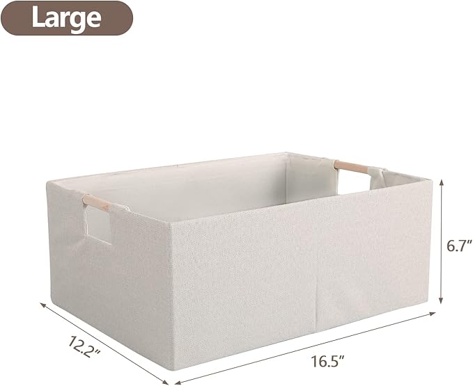 Fabric Storage Bin 3 Pack Foldable Cotton Linen Storage Basket - Image 4