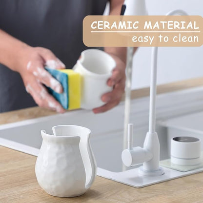 White Kitchen Sponge Holder, Ceramic Dish Sponge Holder Scrubby Daddy Farmhouse - Image 4