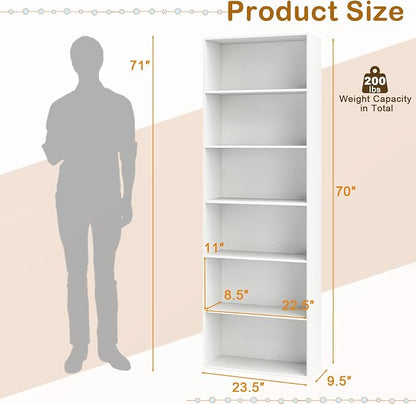 Tangkula 6-Tier Bookcase, 70” Tall Freestanding Bookshelf - Image 3