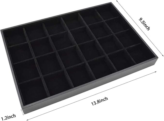 Black Velvet Stackable 24 Grid Jewelry Tray Showcase Display Organizer Holder - Image 7