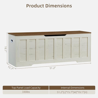 VANKILEY 51.2" Storage Chest Extra Large, Wooden Storage Bench, - Image 3