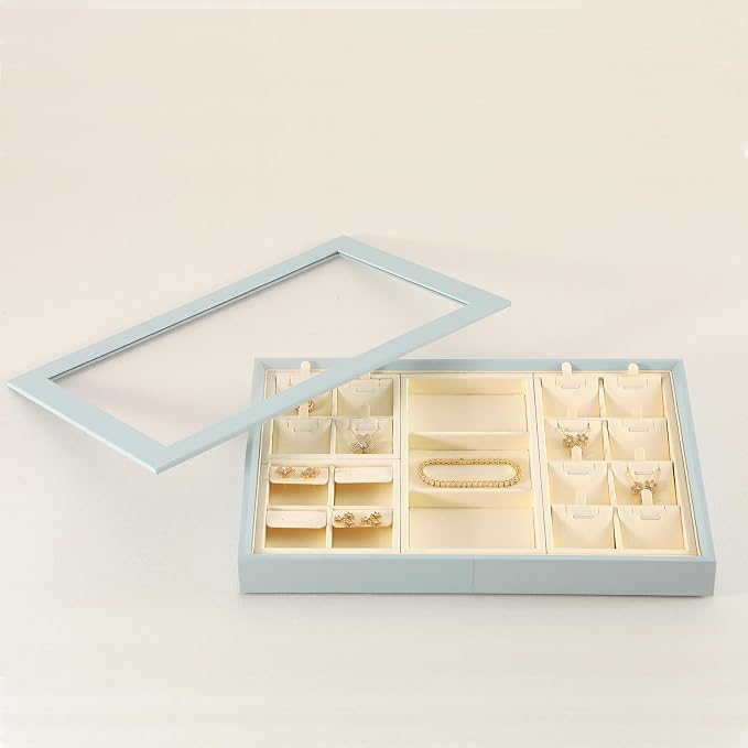 Dark Blue Jewelry Display Tray Ring Necklace Earring Bangle Organizer - Image 2