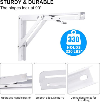 YUMORE Folding Shelf Bracket Heavy Duty, 12 Inch White Collapsible Shelf Bracket - Image 4