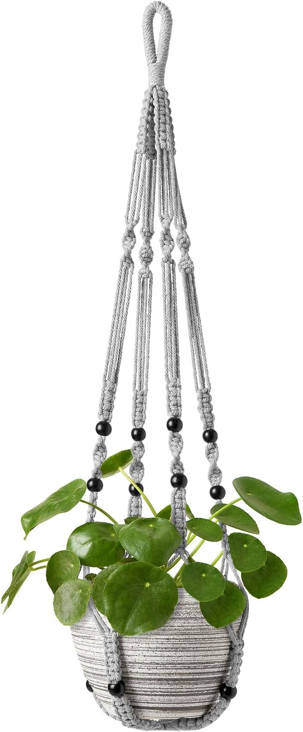 Mkono Macrame Plant Hanger Indoor 35 Inch Hanging Planter Basket Grey 1Pc | by Mkono