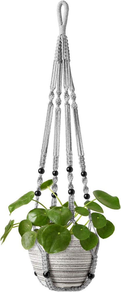 Mkono Macrame Plant Hanger Indoor 35 Inch Hanging Planter Basket Grey 1Pc | by Mkono