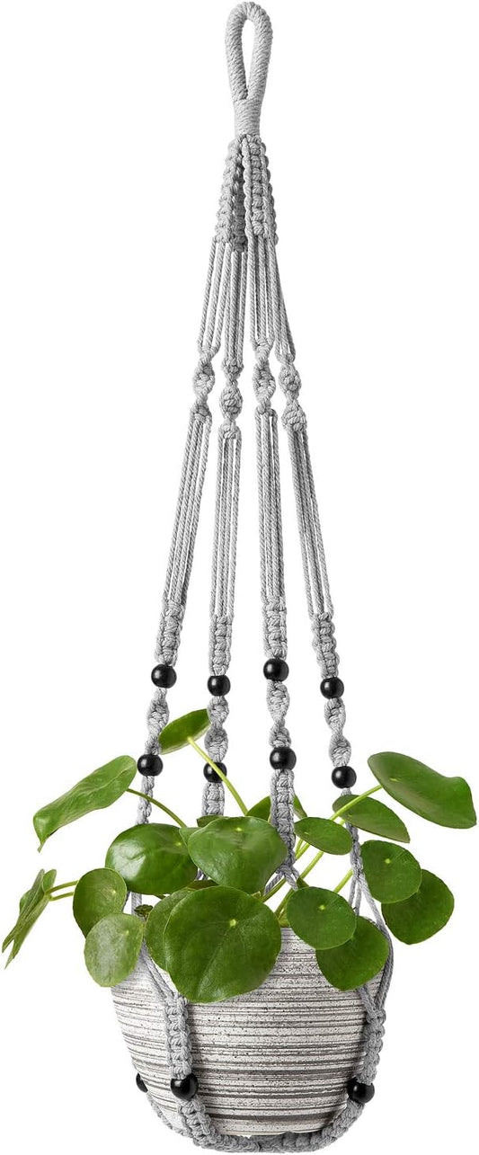 Mkono Macrame Plant Hanger Indoor 35 Inch Hanging Planter Basket Grey 1Pc | by Mkono