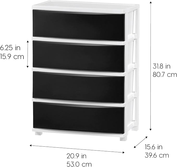 IRIS USA 4-Drawer Wide Plastic Drawer Organizer, Matte Black | Organize clothing - Image 3