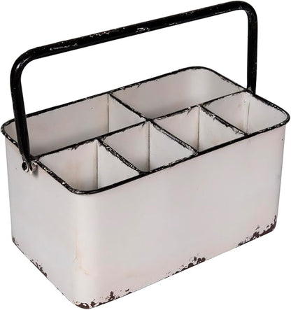 Creative Co-Op Distressed White Metal Caddy by Unknown
