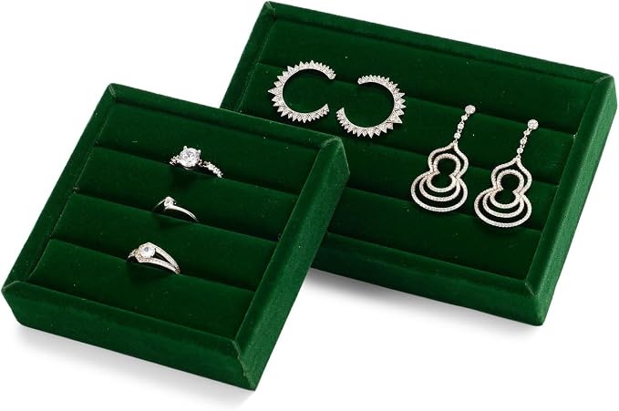 Oirlv 3 Slots Velvet Small Ring Organizer Earrings Trays Showcase Display - Image 4