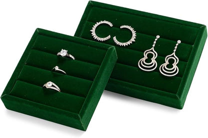 Oirlv 3 Slots Velvet Small Ring Organizer Earrings Trays Showcase Display - Image 4