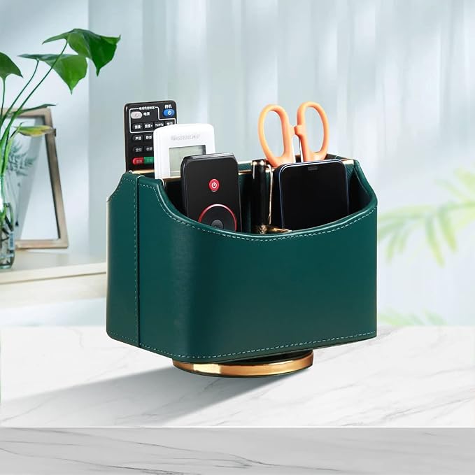Leather Remote Control Holder for Table, 360 Degree Spinning TV Remote Caddy - Image 7