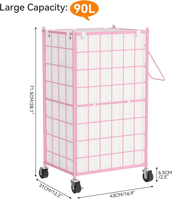 WOWLIVE Laundry Hamper with Wheels, Metal Wire Frame Rolling Laundry Basket - Image 2