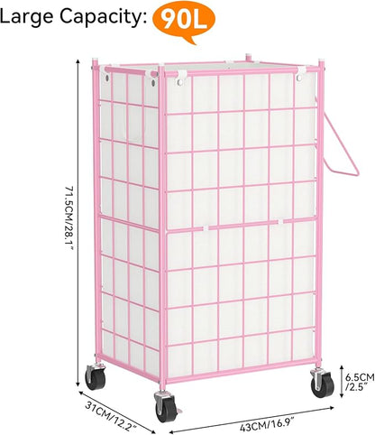 WOWLIVE Laundry Hamper with Wheels, Metal Wire Frame Rolling Laundry Basket - Image 2
