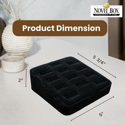 Novel Box 12-Slot Black Velvet Rings/Earrings/Cufflinks Holder Tray 5.75x5x2 - Image 2