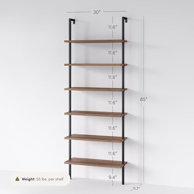 Nathan James Theo 6-Shelf Tall Bookcase, Wall Mount Bookshelf - Image 2