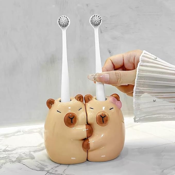 Ceramic Toothbrush Holder for Bathroom, Cute Capybara Shape Tooth Brush Holders by Unknown