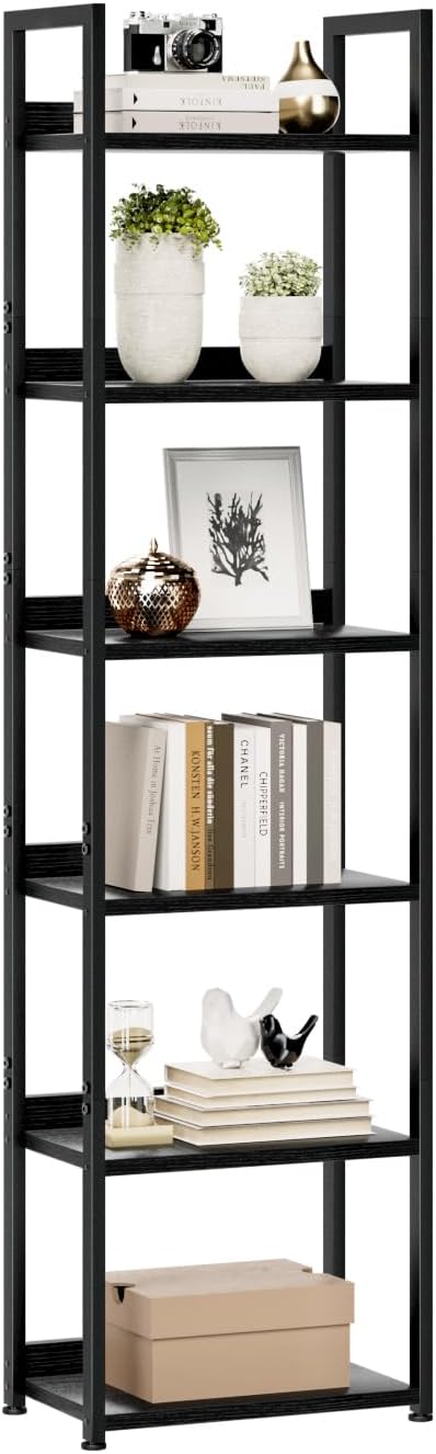 NUMENN Narrow Bookshelf, 6 Tier Freestanding Shelving Unit, Falling Prevention by NUMENN