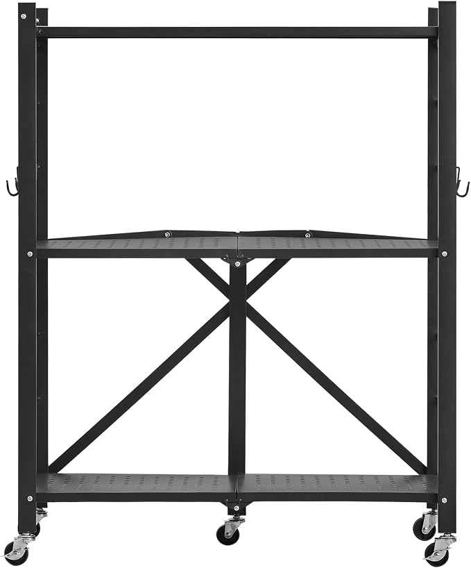 VEVOR 3-Tier Foldable Storage Shelf, 28W x 13D x 36H Inch Folding Metal Rack - Image 9