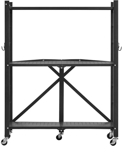 VEVOR 3-Tier Foldable Storage Shelf, 28W x 13D x 36H Inch Folding Metal Rack - Image 9